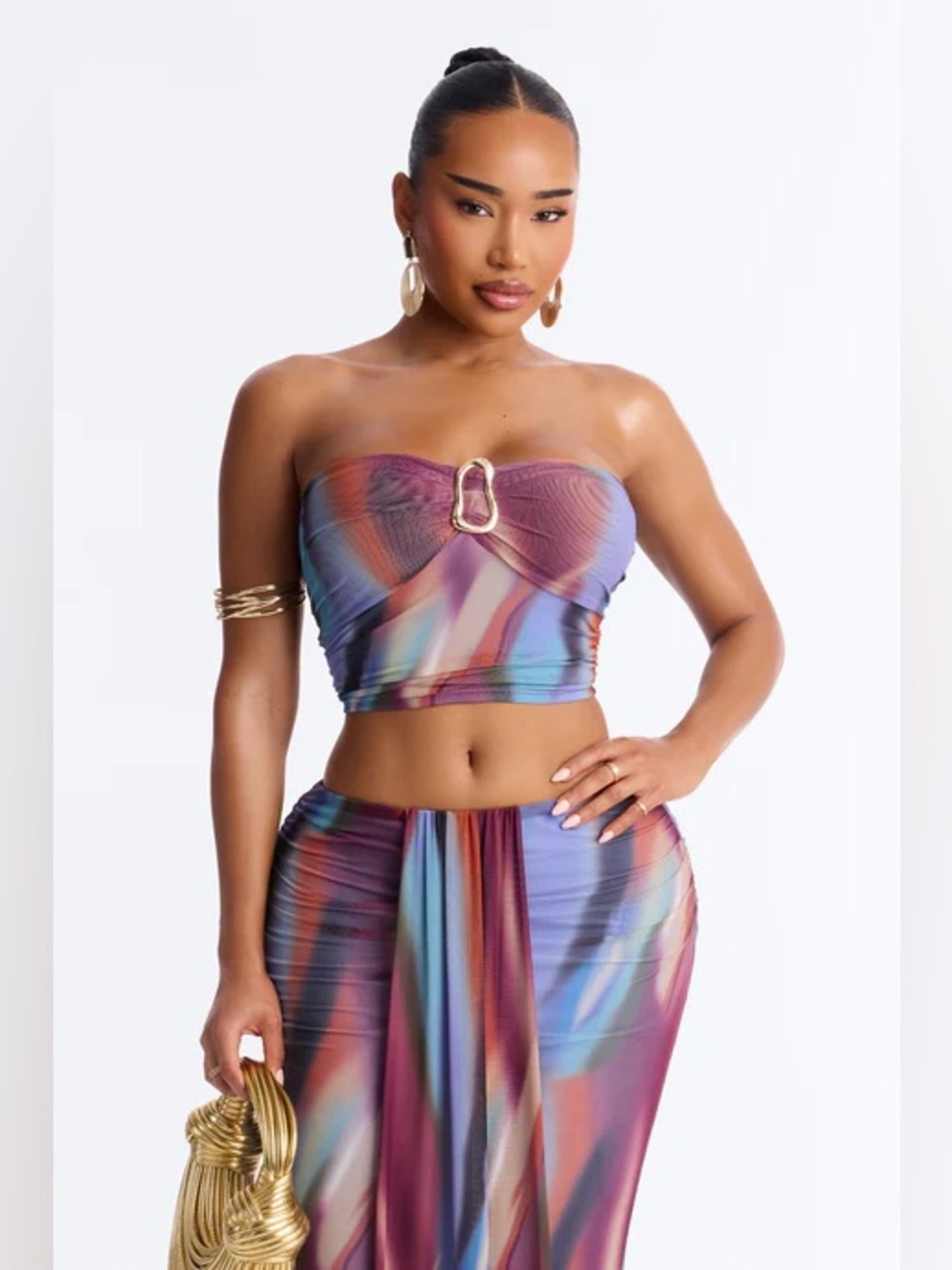Fashion Nova Abstract Purple Blue Rust Maxi Skirt Set - Picture 2 of 6